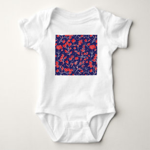 Red and Blue Floral Pattern Baby Bodysuit