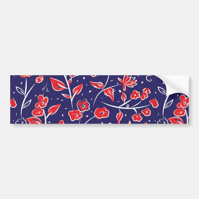 Red and Blue Floral Pattern Bumper Sticker (Front)