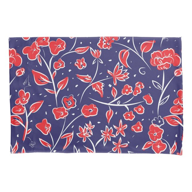 Red and Blue Floral Pattern Pillowcase (Front)