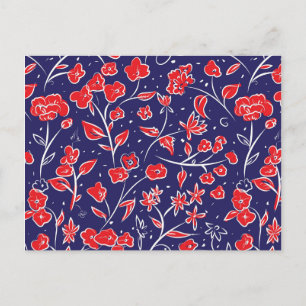Red and Blue Floral Pattern Postcard