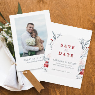Red And Blue  Floral Wedding Photo Save The Date 