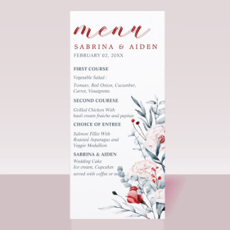 Red And Blue Flower Floral Wedding Menu