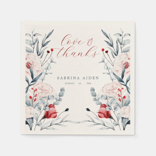 Red And Blue Flower Floral Wedding Napkin (Front)