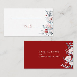 Red And Blue Flower Floral Wedding  Place Card