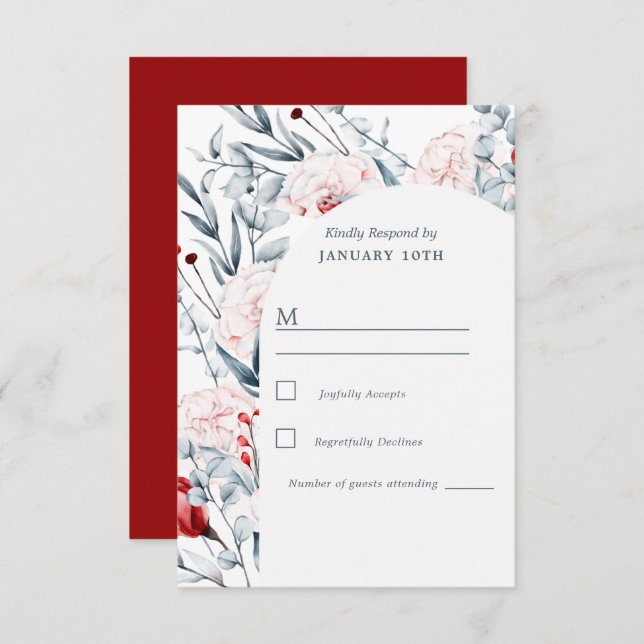 Red And Blue Flower Floral Wedding  RSVP Card (Front/Back)