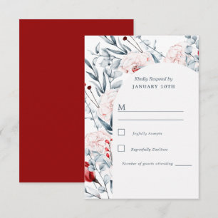 Red And Blue Flower Floral Wedding RSVP Card