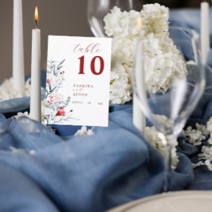 Red And Blue Flower Floral Wedding Table Number