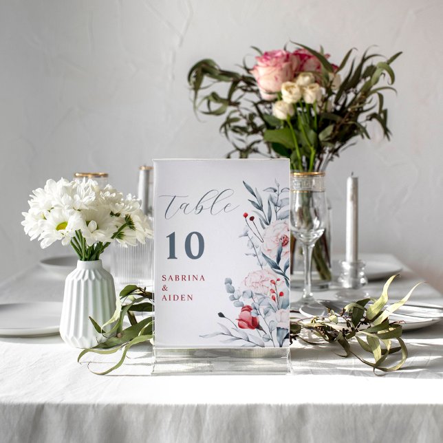 Red And Blue Flower Floral Wedding Table Number (Creator Uploaded)