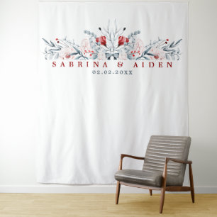 Red And Blue Flower Floral Wedding  Tapestry