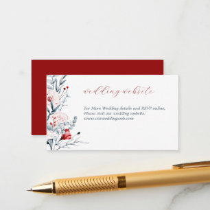 Red And Blue Flower Floral Wedding Website Enclosure Card