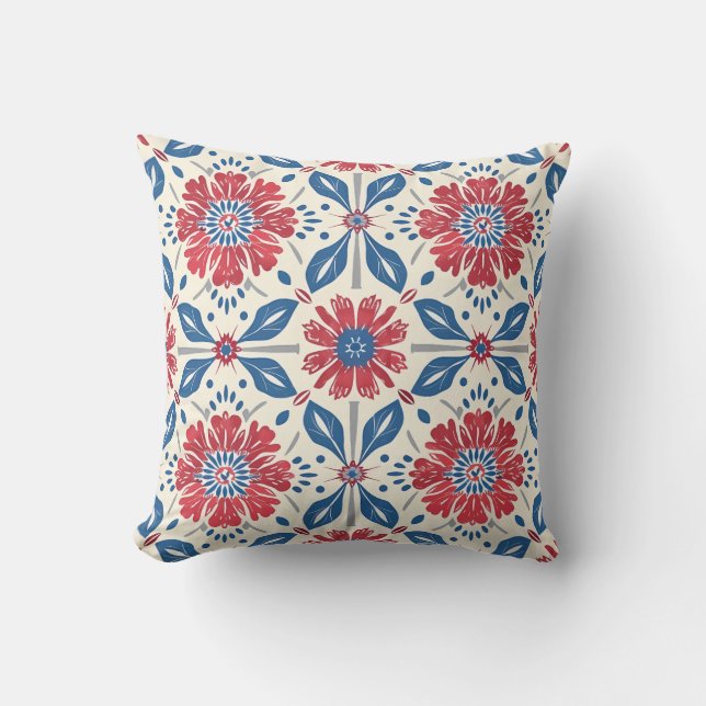 Red and Blue Flower Pattern Cushion (Front)