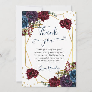 Red and Blue Flowers Frame Birthday Thank You Card