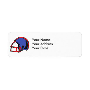 red and blue football helmet graphic return address label