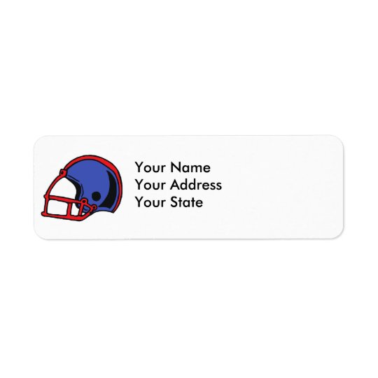 red and blue football helmet graphic return address label