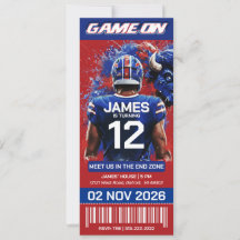 Red and Blue Football Ticket Birthday Invitation