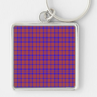 Red and Blue Geometric Plaid Key Ring
