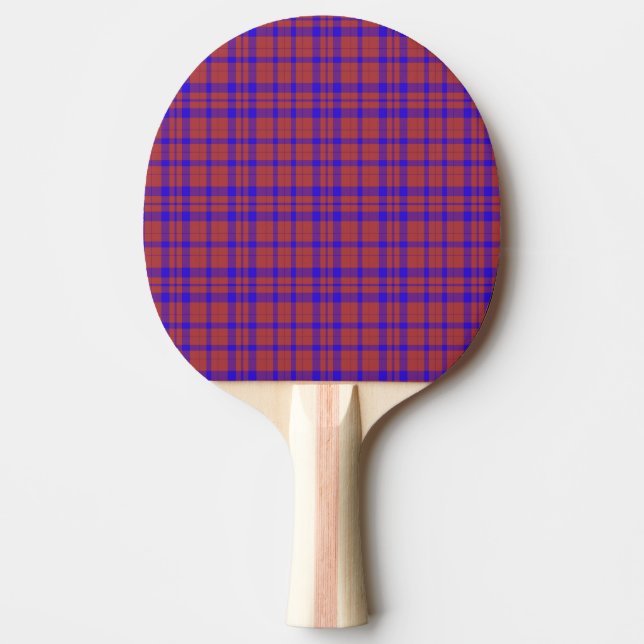 Red and Blue Geometric Plaid Ping Pong Paddle (Front)