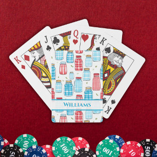 Red and Blue Gingham Mason Jar Pattern Playing Cards