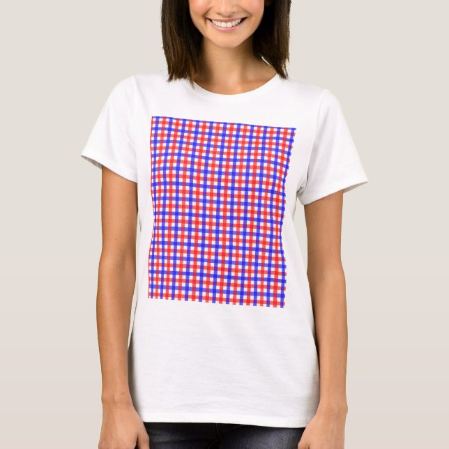 Red And Blue Gingham Mini Check T-Shirt (Front)