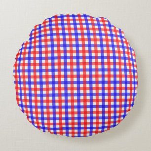 Red And Blue Gingham Plaid Round Cushion