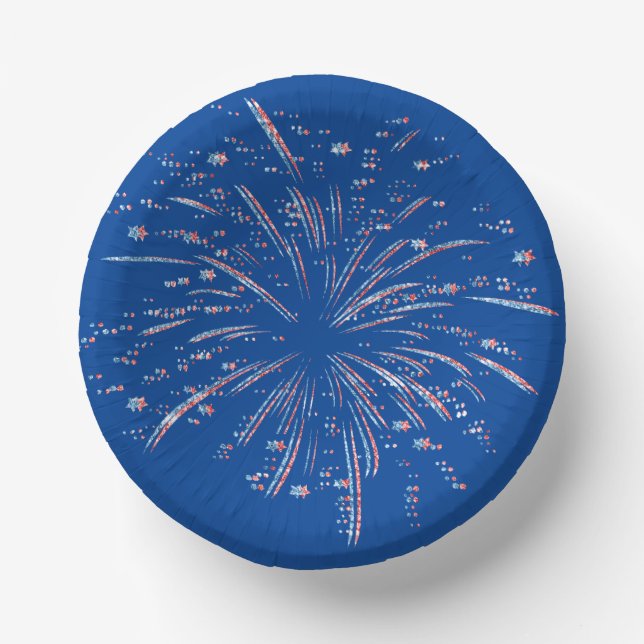 Red and Blue Glitter Fireworks  Paper Plate (Front)