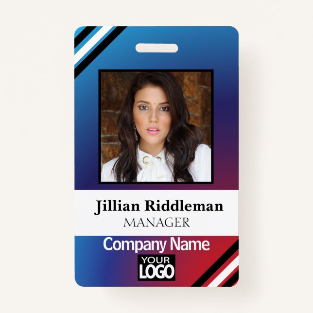 Red and Blue Gradient Photo and Logo Badge ID Badge (Front)