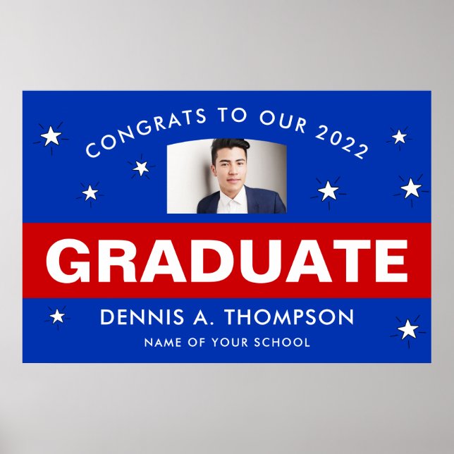 Red and Blue Graduation Custom Poster (Front)