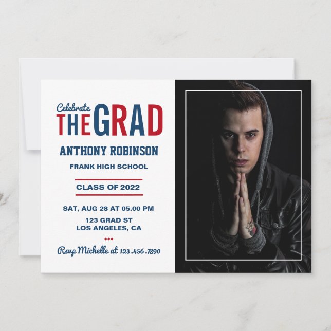 Red and Blue Graduation Party Invitation (Front)