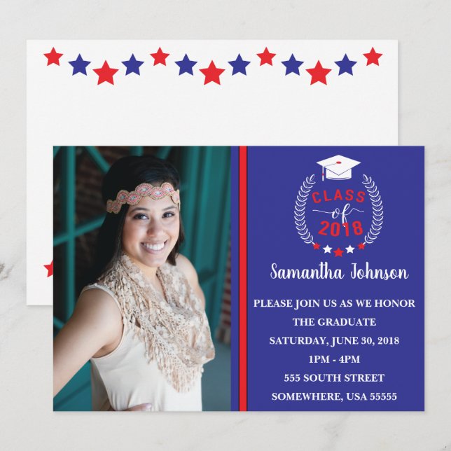 Red and Blue Graduation Party Invite (Front/Back)