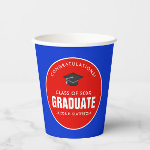 Red and Blue Graduation Personalised Paper Cups