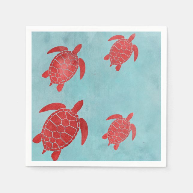 Red and Blue Green Sea Turtle Napkin (Front)