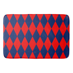 Red and Blue Harlequin Checkered Design  Bath Mat