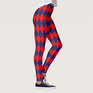 Red and Blue Harlequin Checkered Design  Leggings