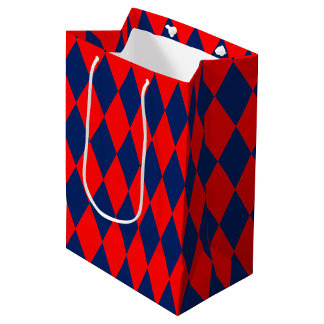 Red and Blue Harlequin Checkered Design Medium Gift Bag
