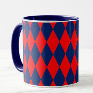 Red and Blue Harlequin Checkered Design Mug