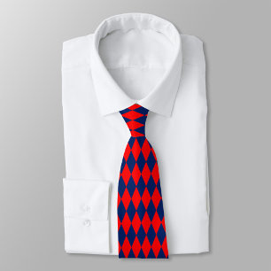Red and Blue Harlequin Checkered Design  Tie