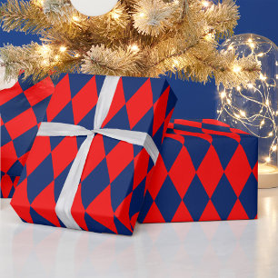 Red and Blue Harlequin Checkered Design Wrapping Paper