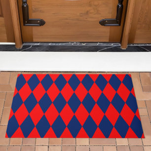 Red and Blue Harlequin Chequered Design  Doormat