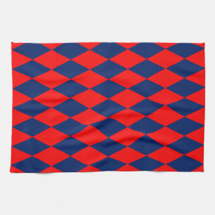 Red and Blue Harlequin Chequered Design Tea Towel