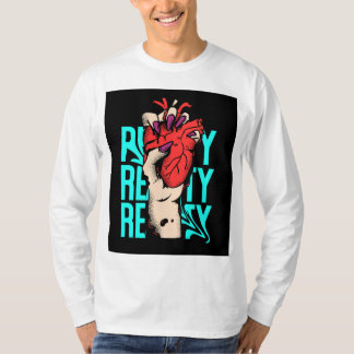 red and blue heart street wear t shirt