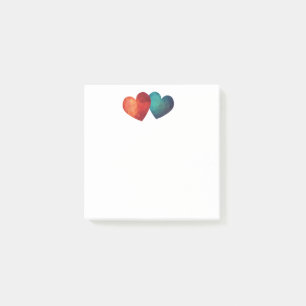 Red and blue hearts modern couple post-it notes
