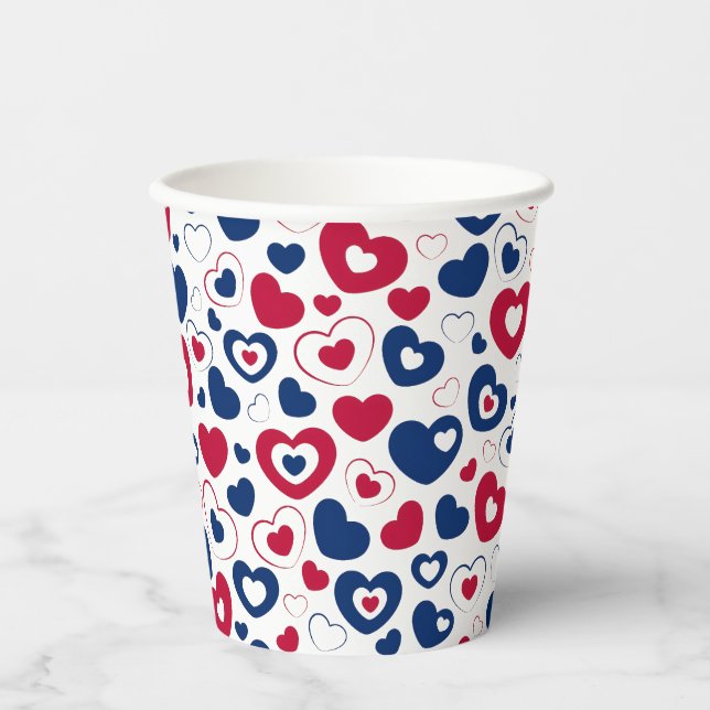 Red and Blue Hearts Paper Cups (Front)