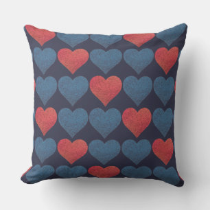 Red and Blue Hearts Pattern Cushion