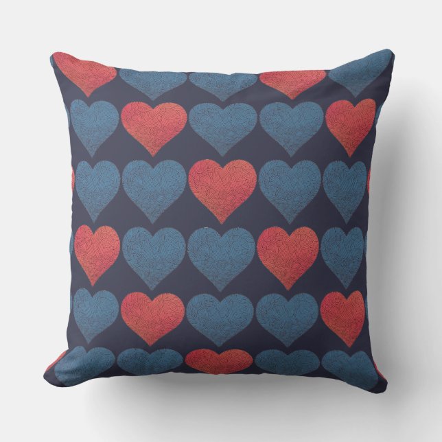 Red and Blue Hearts Pattern Cushion (Front)