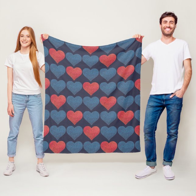 Red and Blue Hearts Pattern Fleece Blanket (In Situ)