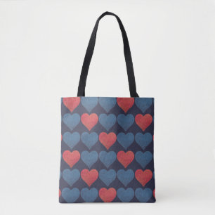 Red and Blue Hearts Pattern Tote Bag