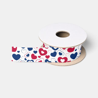 Red and Blue Hearts Ribbon Satin Ribbon