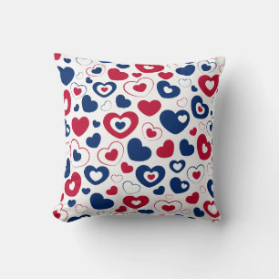 Red and Blue Hearts Throw Pillow