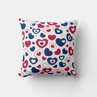 Red and Blue Hearts Throw Pillow