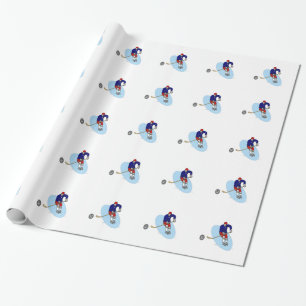 RED AND BLUE HOCKEY PLAYER WRAPPING PAPER